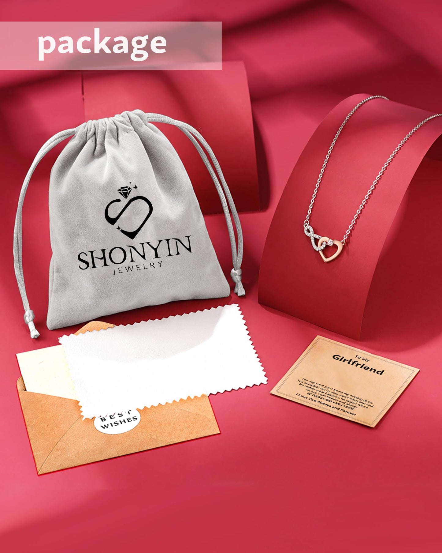 Shonyin Valentines Day Gifts for Girlfriend Infinity Heart Necklace for Girlfriend Women Her Cubic Zirconia Jewelry Birthday Christmas Valentines Day Gift