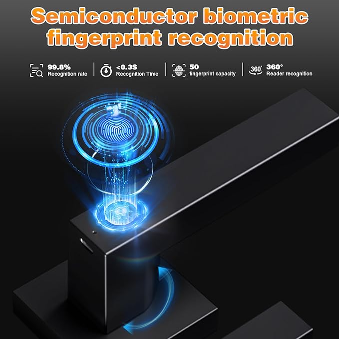Probrico Fingerprint Door Lock, Biometric Door Handle with Smart Lock, Keyless Entry Door Handle Lock with App, Black Square Electronic Smart Door Lock for Bedroom, Apartment, Office, Front Door