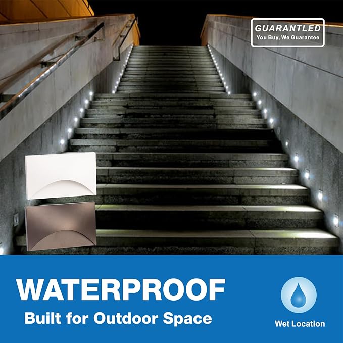 Step Lights Outdoor 6 Pack Arch, 120V 5CCT Selectable Stair Lights Indoor, Waterproof LED Deck Decor Hardwired Dimmable, Brown Finish Aluminum Outdoor Lighting, ETL Wet Rated