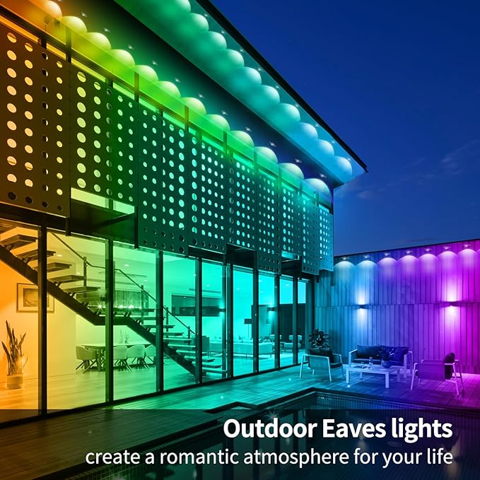 400ft Permanent Outdoor Lights,RGB Eaves Lights,DIY Scene Modes IP67 Waterproof Outside Under Eave Lighting,Smart Christmas Light for Outdoor Decor,Garden Decor,House,Party(Two 200ft Rolls)