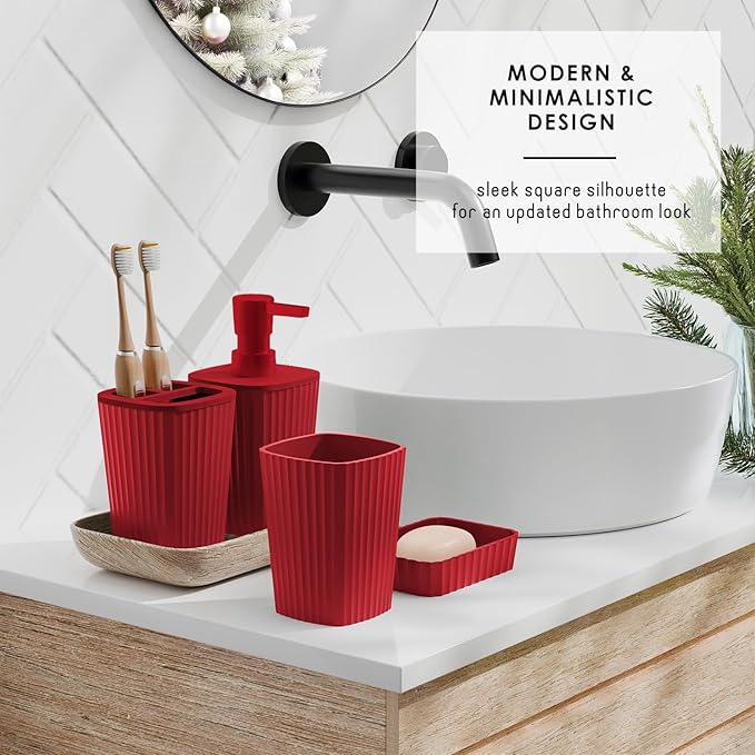 Clara Clark Bathroom Set - Christmas Bathroom Decor, Xmas Bathroom Accessories Set, 9PC Bathroom Accessory Set, Christmas Bathroom Sets with Bathroom Rugs, Toilet Brush, Trash Can & Soap Dispenser