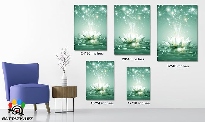 Zen White Lotus Flower Canvas Wall Art, Lotus Floral Pictures Wall Print, Spiritual Water Lily Canvas Prints, Lotus Bloom on Water Poster, Zen Meditation Spiritual Artwork for Yoga Spa Room 18x24 inch