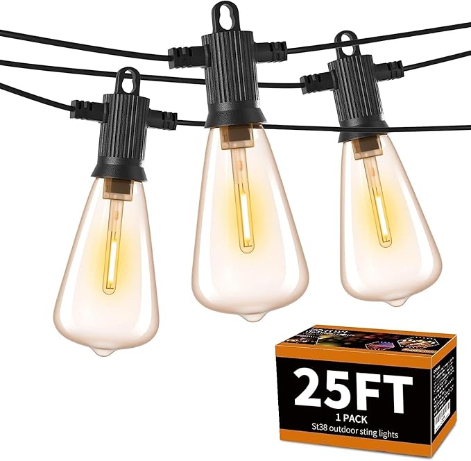 ZOTOYI Outdoor String Lights 25FT, Patio Light for Outside with Shatterproof 13 LED Bulbs, IP65 Waterproof Connectable Hanging Lights for Backyard, Porch, Bistro, Cafe, Balcony, Garden