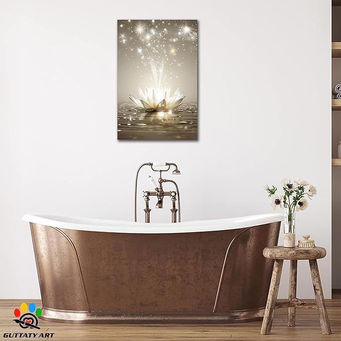 Zen White Lotus Flower Canvas Wall Art, Lotus Floral Pictures Wall Print, Spiritual Water Lily Canvas Prints, Lotus Bloom on Water Poster, Zen Meditation Spiritual Artwork for Yoga Spa Room 18x24 inch