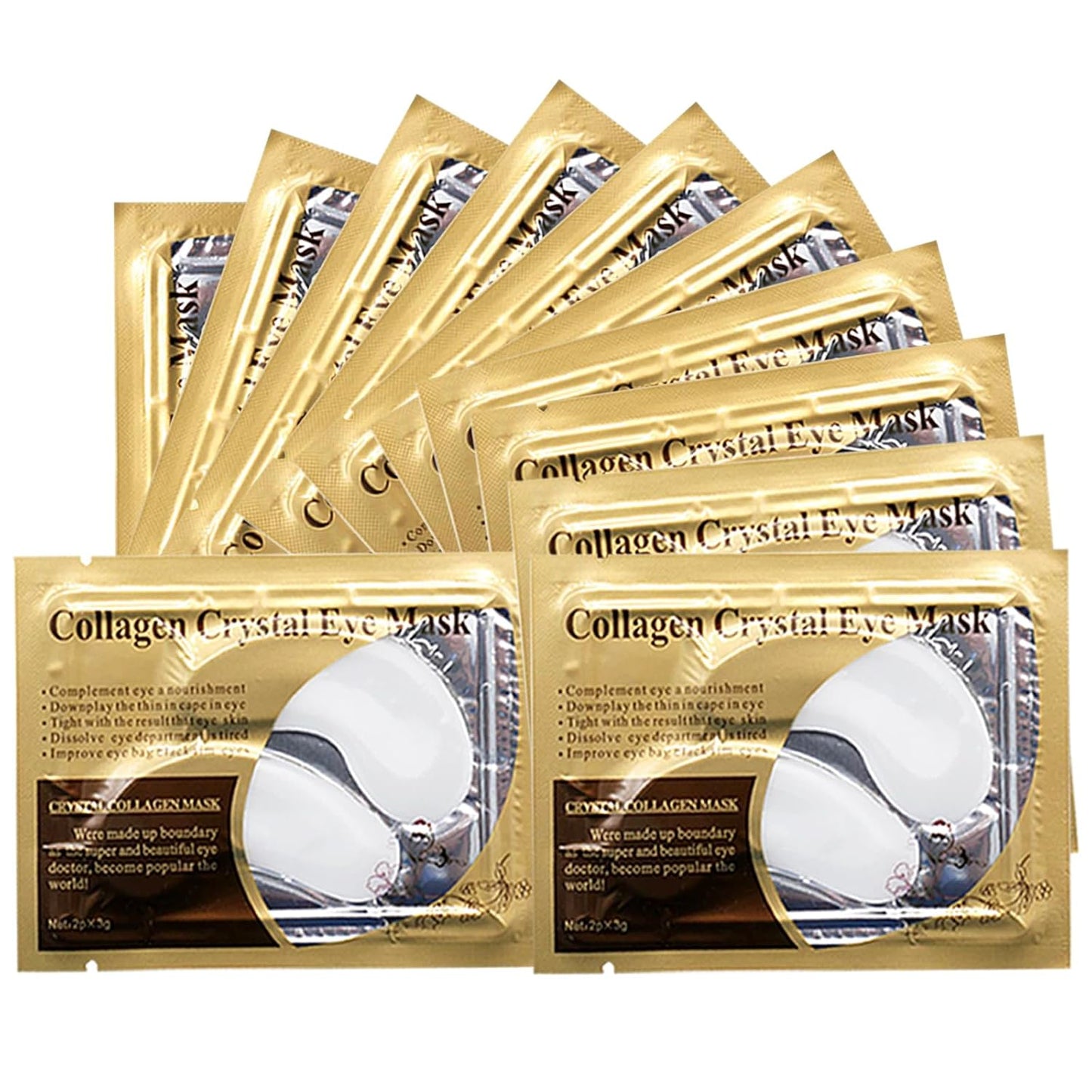 White Collagen Eye Mask, 30 Pairs Crystal Gold Under Eye Patches For Puffy Eyes and Dark Circles â Look Less Tired and Reduce Wrinkles and Fine Lines (White)