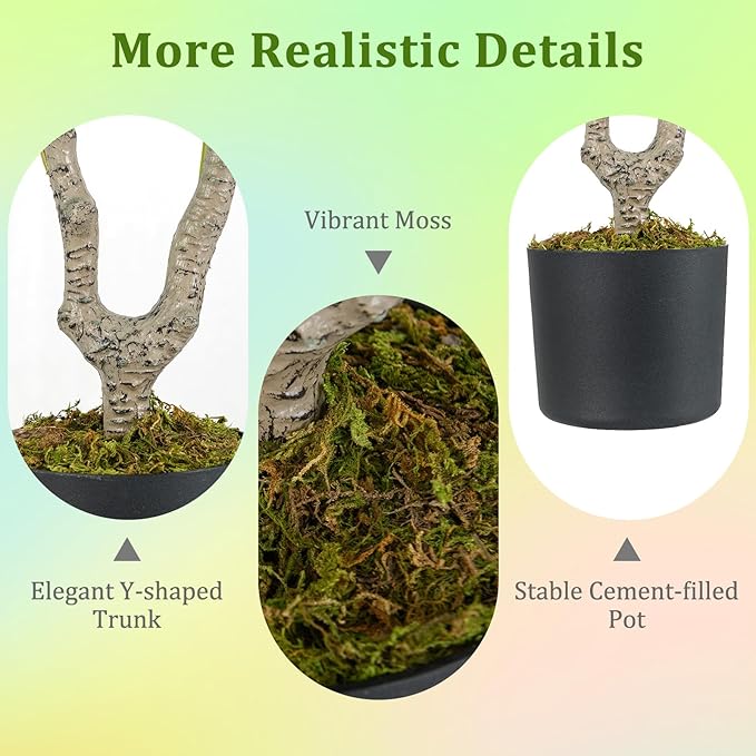 GOFLAME 3FT Artificial Camellia Tree, 2 Pack Faux Camellia Plant with Pink Flowers, Solid Wood Trunk, Realistic Moss, Greenery Potted Decoration Tree for Indoor Outdoor Home Porch Front Door
