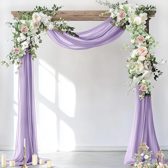 Socomi Wedding Arch Draping Fabric 2 Panels 29" x 19Ft Lavender Purple Sheer Chiffon Curtain Drapes 6 Yards for Wedding Ceremony Birthday Party Decoration