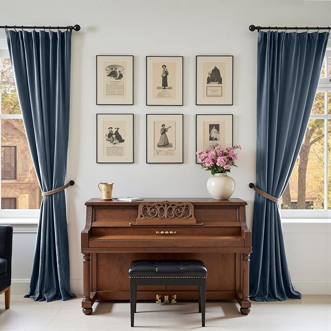 Lazzzy Velvet Blackout Curtains Thermal Insulated Room Window Drapes Super Soft Luxury Curtains for Living Room Bedroom Rod Pocket 2 Panels, Dark Slate, 42" W x 84" L