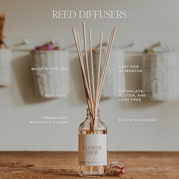 Sweet Water Decor Sandalwood Rose Reed Diffuser Set - Rose, Wood, Amber, Vanilla, & Musk Scented Diffusers - Scent Diffusers for Home, Long Lasting Fragrance, Made in The USA