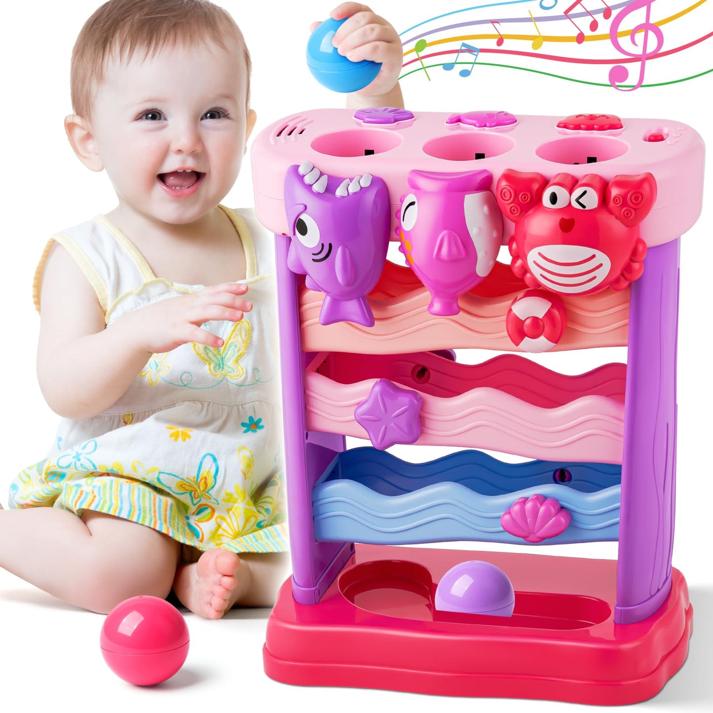 V-Opitos Musical Toys for Toddler 1, 2, 3 Years Old, Feeding Interactive Toys for Baby 9-12 Months, 6 7 8 9 10 12+ Months, Montessori Education Toy, Perfect Christmas Birthday Gifts Boy & Girl (Pink)