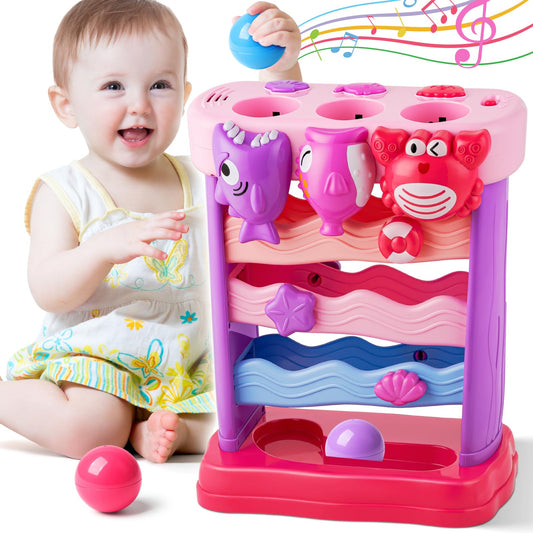 V-Opitos Musical Toys for Toddler 1, 2, 3 Years Old, Feeding Interactive Toys for Baby 9-12 Months, 6 7 8 9 10 12+ Months, Montessori Education Toy, Perfect Christmas Birthday Gifts Boy & Girl (Pink)