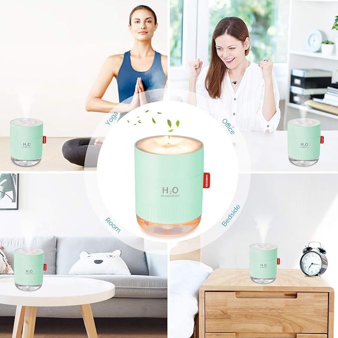 Green Portable Mini Humidifier, 500ml Small Cool Mist USB Desktop Humidifier for Baby Bedroom, Travel, Office, Home - Auto Shut-Off, 2 Mist Modes, Super Quiet