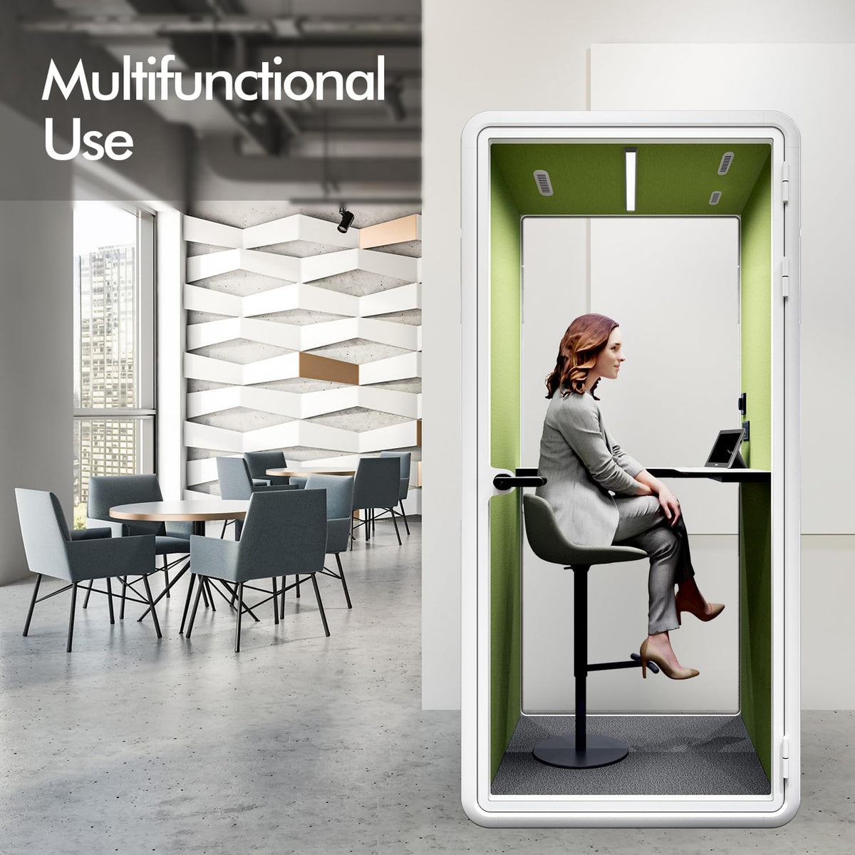 Quiet Meeting Pod with Acoustic Panels, Office Soundproof Room with Furniture, Portable Removable Working Booth for Private Phone Calling, Study, Individual Seater Personal Office H92in W43in D40in