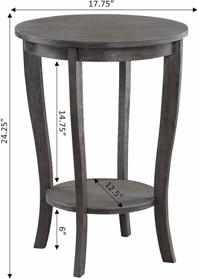 Convenience Concepts American Heritage Round End Table, Dark Gray Wirebrush