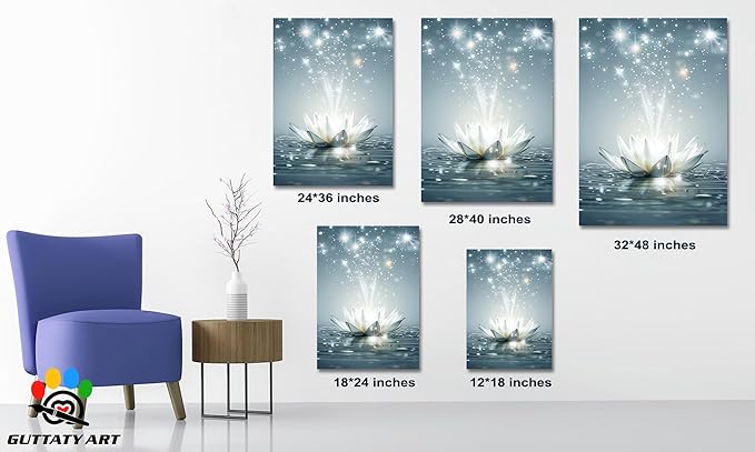 GUTTATY Zen Floral Canvas Wall Art, Water Lily Bloom Picture, Lotus Flower Canvas Art Print, Spiritual Zen Wall Picture, Meditation Spiritual Zen Flower Print for Yoga Spa Spiritual Room 24x36 inch