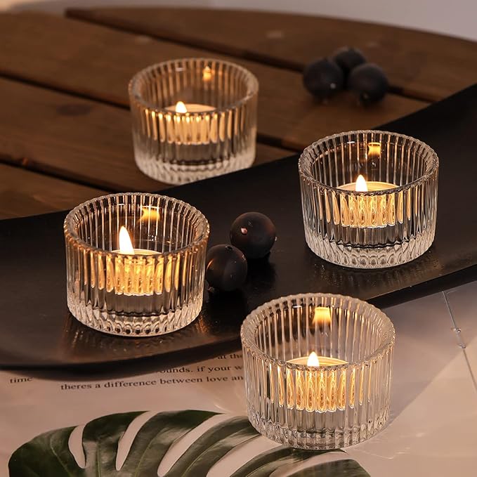 Tealight Candle Holder Set of 12, Clear Small Votive Candle Holders for Table Centerpiece, Glass Tea Light Candles Holder for Party&Home, Wedding Decor(2''Dia*1.4''H)