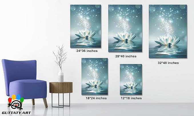 Zen White Lotus Flower Canvas Wall Art, Lotus Flower Pictures Bathroom Zen Print, Spiritual Water Lily Canvas Prints, Lotus Bloom on Water Poster, Zen Calm Relax Artwork for Yoga Spa Room 28x40 inch