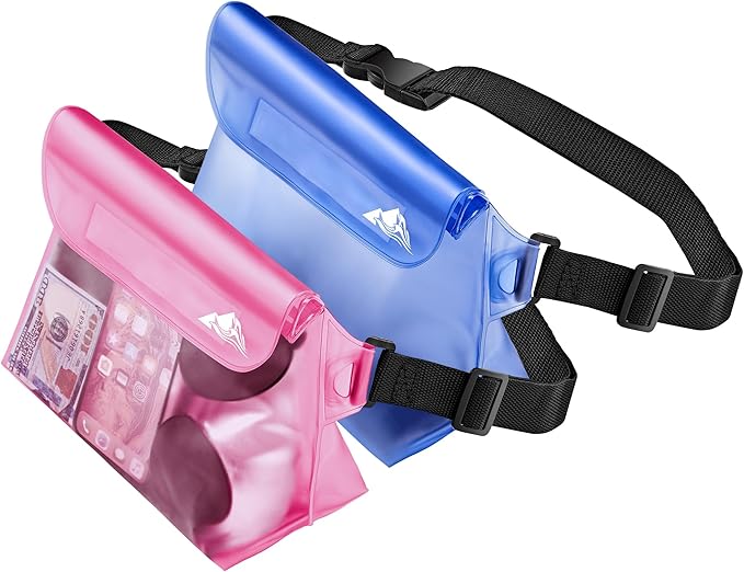 HEETA 2/3/4 Pack Waterproof Pouch with Waist Strap, Screen Touchable Dry Bag with Adjustable Belt for Phone Valuables for Kayaking, Swimming, Snorkeling, Boating, Fishing, Surfing & Beach