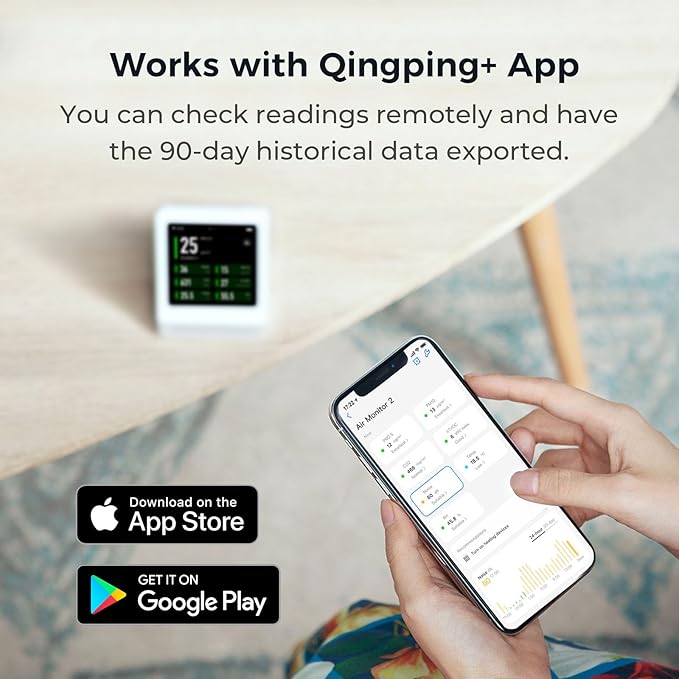 Qingping Air Quality Monitor Gen 2, Air Quality Monitor Indoor Detects PM2.5, CO2, PM10, Noise, Temperature and Humidity, New Upgraded Alarm Clock Function, Air Quality Tester for Bedroom, Smart Home