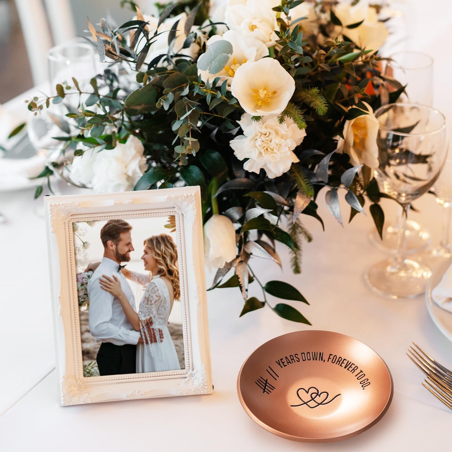 PuGez 7 Year Anniversary Copper Gifts for Her/Him, 7th Wedding Anniversary for Wife Husband, 4" Ring Holder Dish Jewelry Tray - Unique Decoration Ideas Copper Gift for Men Women Couple