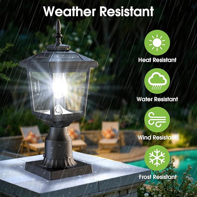 Greluna Solar Post Light Outdoor, 60 Lumens Dusk to Dawn Lamp Post Light, Solar Powered & Waterproof, Fits 6x6 Wooden Posts, 3 Inch Poles, for Garden, Pathway, Driveway, Fence & Yard（Cool White）