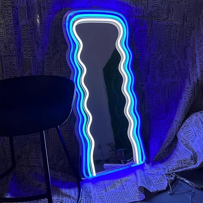 LED Mirror Neon Lights Light Up Dressing Mirror Cat/Shine Heart/Bat/Butterfly Shape Neon Mirror Sign for Modern Home Girl Room Bathroom Salon Wall Art Decor Gift for Girlfriend USB Powered