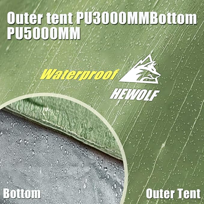 Hewolf 2/3/4 Person Camping Tent - Instant Pop Up Waterproof 2 Doors Tent with Easy Setup | 3-Season Hexagonal Dome Design for Family, Hiking & Traveling