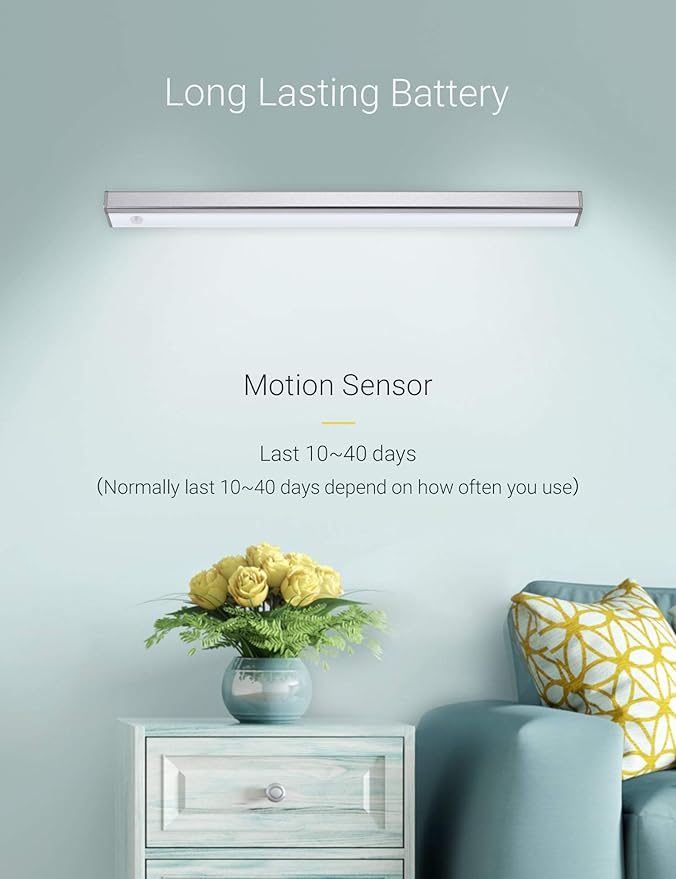 Automatic Wireless 48 LED Kitchen Cabinet Lighting Motion Sensor Rechargeable Closet Light Pantry Light, Closet Lights Battery Operated Kitchen Lighting Under Counter(158lm, 6500k, 15.8inch)