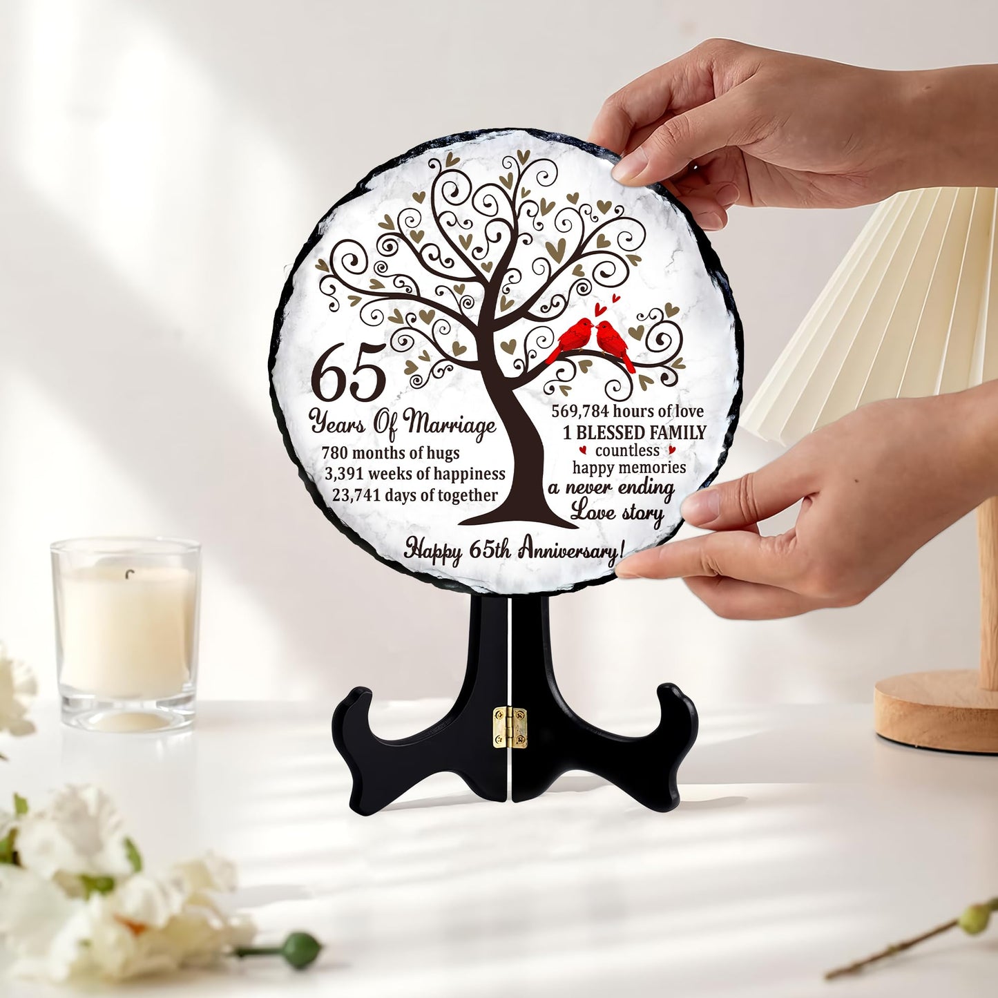 Bozspacer Blue Sapphire Couple Slate Plate – 65th Wedding Gifts for Parents & Couples – Unique 65th Anniversary Wedding Gift Ideas – 65 Years of Marriage Decoration, Plaque, Keepsake