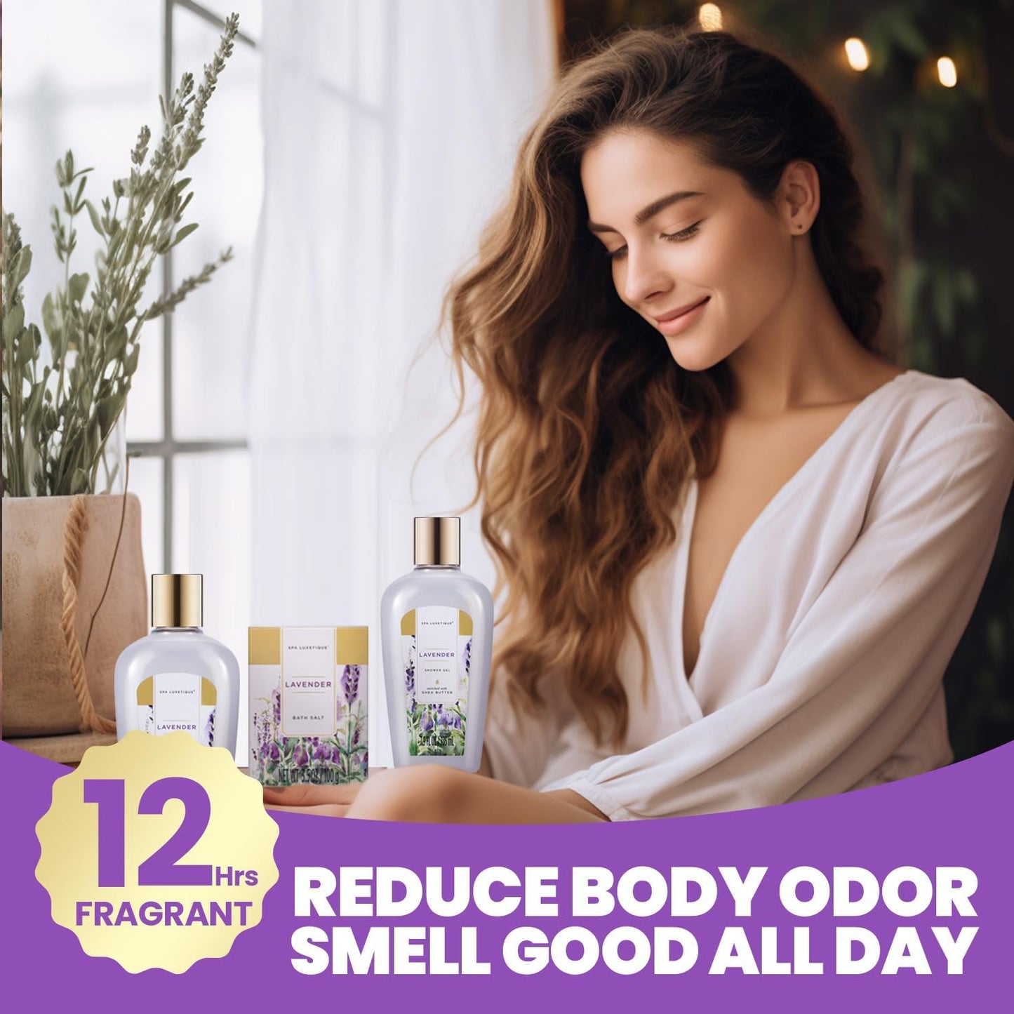 Spa Gifts for Women - Spa Luxetique Bath Baskets for Women, 8 Pcs Lavender Bath Sets with Bubble Bath, Lotion, Birthday Sets, Mothers Day Gifts for Mom