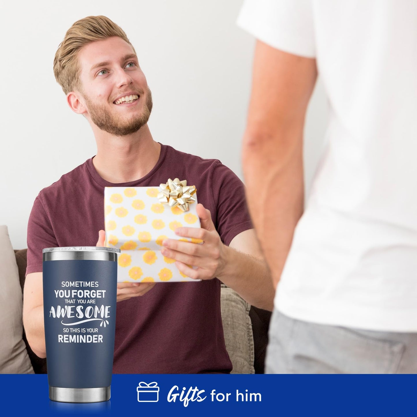 NOWWISH Birthday Gifts for Men, Inspirational Awesome Tumbler, Cup for Men Dad Father Husband Boyfriend Best Friend - Navy Blue 20oz