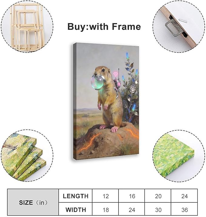 Framed Steampunk Mechanical Prairie Dog Wall Art - Retro-Futuristic Wilderness Poster for Living Room Game Room Decor 12x18inch(30x45cm)