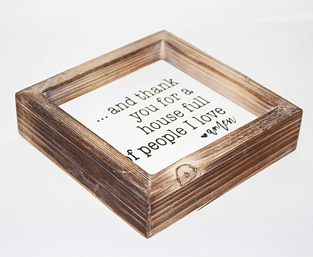MACVAD Rustic Torched Wood Small Box Sign for Home Decor,Freestanding Thank You Sign for Kitchen,Square Wood Block Sign Table Decor,6" x 6"" x 1.57"""