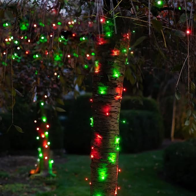 Dazzle Bright Red and Green Christmas String Lights, 300 LED 100 FT Connectable Waterproof String Lights Green Wire with 8 Modes, Xmas Vintage Decorations for Indoor Outdoor Party Yard Garden Decor