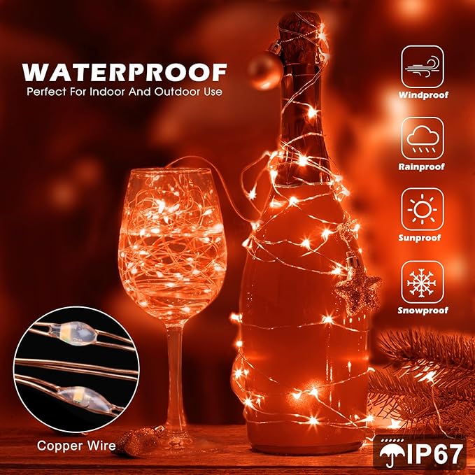 Fairy Lights 66ft 200 LED USB Twinkle String Lights Plug in Silver Wire Lights with Remote and Timer 8 Modes Outdoor Waterproof Starry Lights DIY Party Wedding Christmas Decoration（Orange）