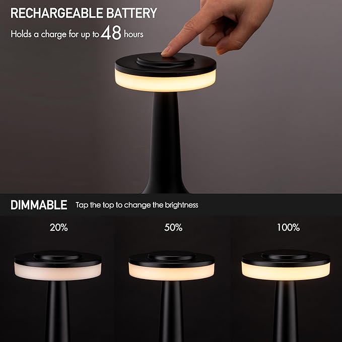 O’Bright Portable LED Table Lamp with Touch Sensor, 3-Levels Brightness, Rechargeable Battery Up to 48 Hours Usage, Night Light for Kids Nursery, Nightstand Lamp, Bedside Lamp (Matte Black)
