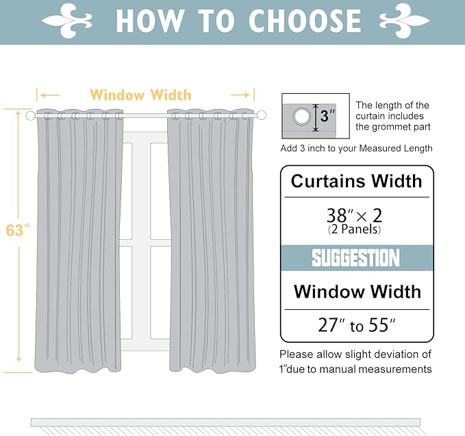 ChrisDowa 100% Blackout Curtains 63 inch Long for Bedroom with Black Liner, 2 Thick Layers Total Blackout Thermal Insulated Grommet Window Curtains 2 Panels Set (Black, 38 x 63 Inch)