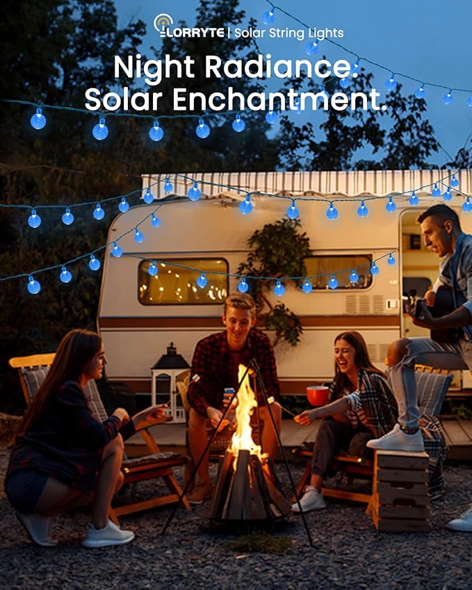 LORRYTE 2-Pack 120 LED Blue Solar String Lights Outdoor - 72FT Crystal Globe Waterproof Solar Powered Patio Lights for Outside with 8 Lighting Modes for Garden Yard Party Porch Decorations