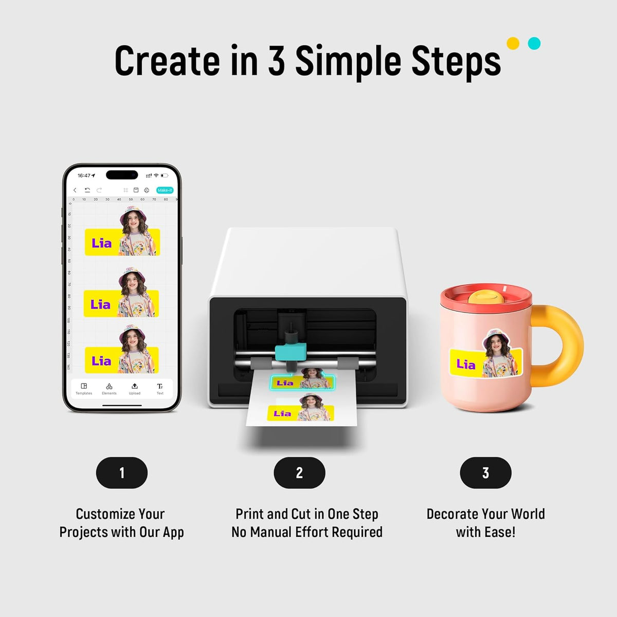 Liene PixCut S1 Photo Sticker Printer Creator Plus Pack - All-in-One Sticker Maker Machine for DIY Crafts, Custom Labels & Gifts, Thermal Dye-Sublimation, 300 DPI Prints, Precise AI Auto-Cutting