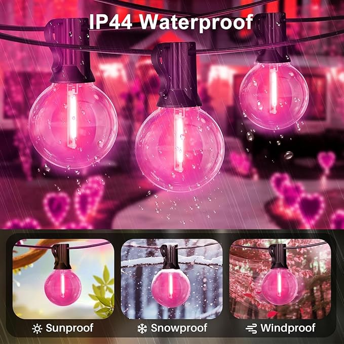LAMPHOME 2 Pack 26FT G40 Pink Valentine's Day LED String Lights, 13 Shatterproof Globe Bulbs, Outdoor Hanging Patio Lights for Home Balcony Backyard Wedding Party Decor