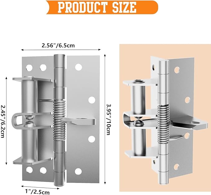 3in1-4 Inches Automatic Door Hinge, Heavy Duty Self-Closing Wooden Door Closer, Hardware Spring Hinge, Automatic Self Closing Door Hinges with Positioning 90 Degrees (Brushed Silver) (2, Silver)