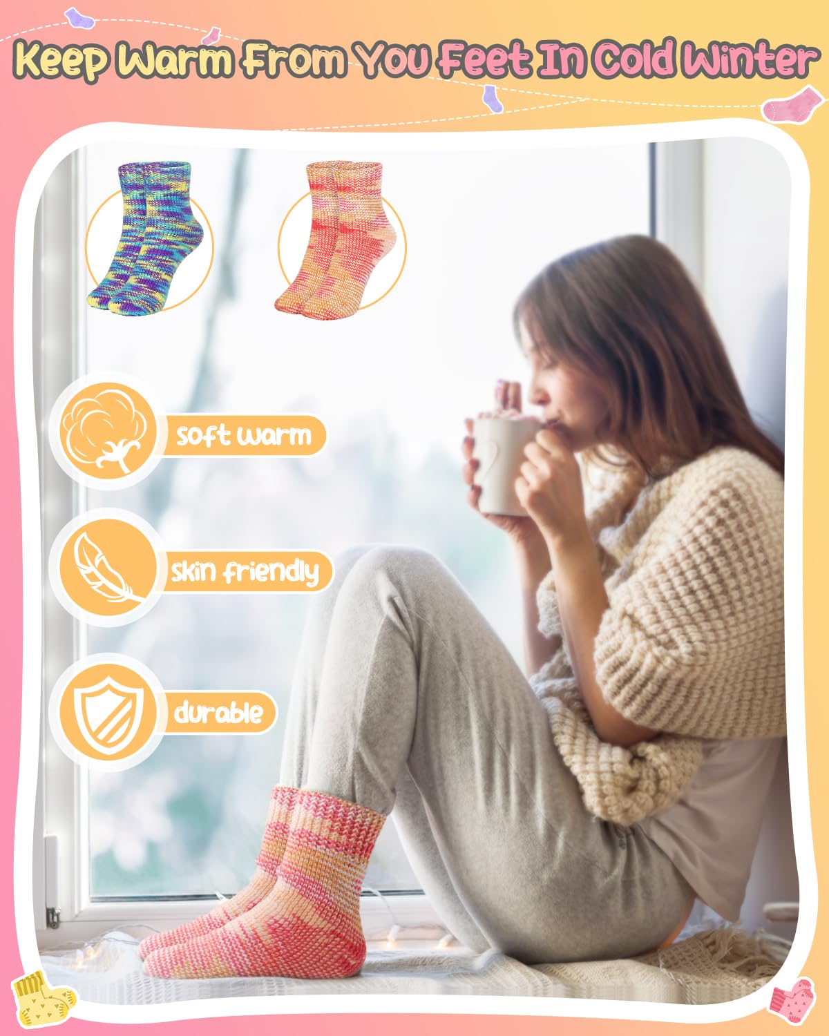 Katech Beginner Knitting Kit for Adults, 4 Pcs Socks Yarn Knitting Kit with Step by Step Instruction and 4 Knitting Needles, Knitting Starter Kit for Learn to Knit Craft Kits Gift