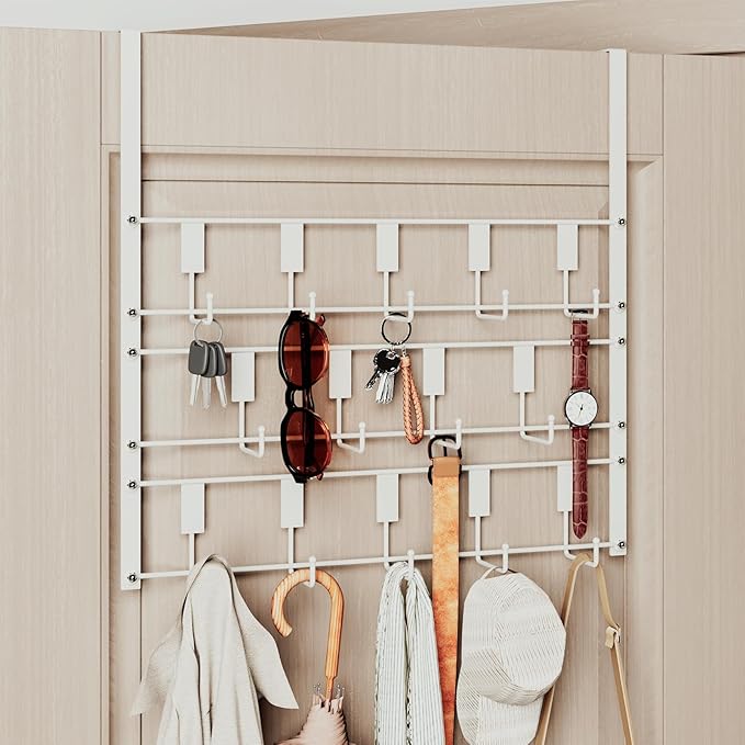 Over The Door Hooks for Hanging, 14 Hook Over Door Hanger and Towel Rack for Bathroom