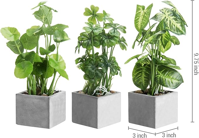 MyGift Artificial Plants Indoor, Set of 3 Small Fake Potted Plants, Faux House Plant for Home Decor