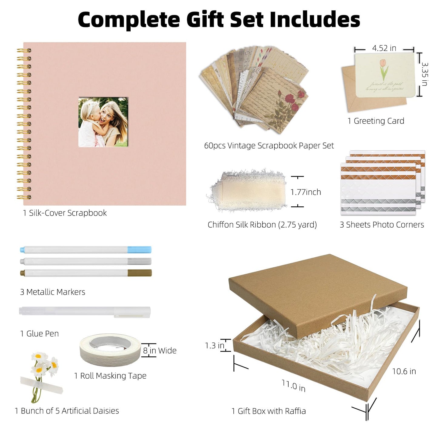 Vienrose 10 x 10 Inch Scrapbook Album Gift Set, Linen Hardcover Photo Book with 40 White Pages, DIY Memory Book Kit with Accessories for Wedding, Baby Shower, Travel, Christmas (Pink, 20 Sheets)