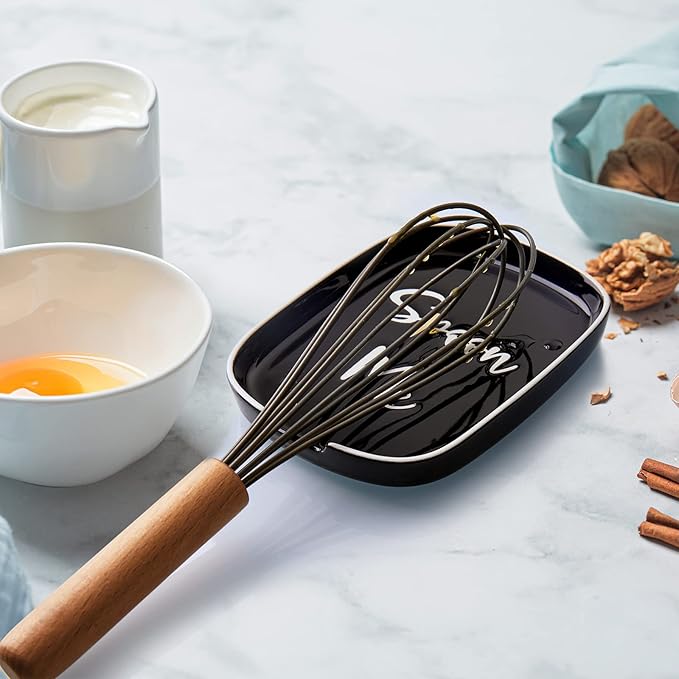Ceramic Spoon Rest for Stove Top, DAYYET Large Spoon Holder, Spoon Rest for Kitchen Counter, Heat-Resistant Cooking Utensil Rest, Black Kitchen Decor and Accessories