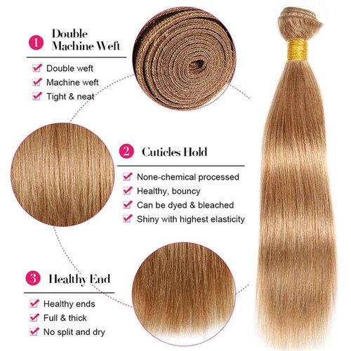 Fabimiya 16 18 20 Inch Human Hair Bundles Honey Blonde 27# Straight Bundles Human Hair 100% Unprocessed Soft Sewn In Hair with Double Weft for Black Women