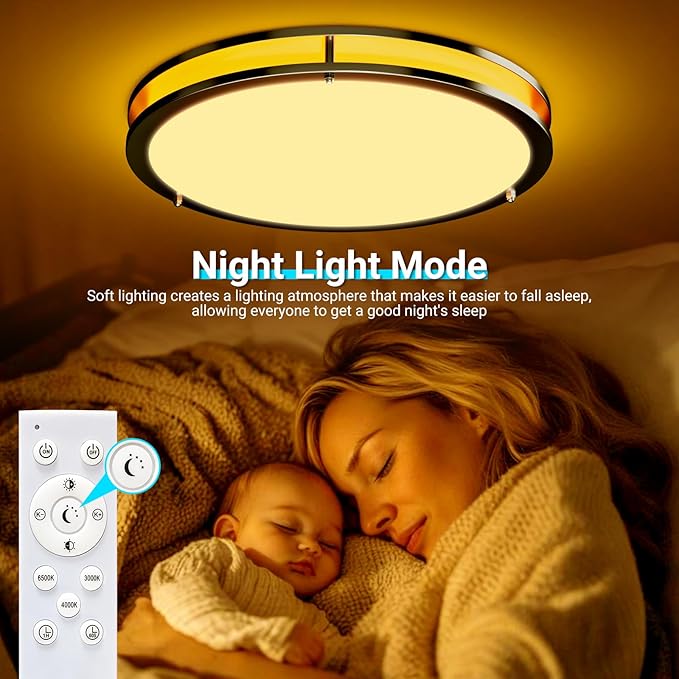 libtit 13 Inch LED Ceiling Lights with Remote for Bedroom Kitchen, 24W 2400lm Super Bright & Dimmable Flush Mount Light Fixtures, 2700K-6500K Adjustable Modern Lamps with Timer, Black