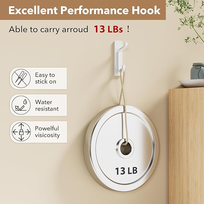 pickpiff Wall Hooks for Coat and Towel: 13LB Strong Adhesive Door Hanger Stick on, White 6 Pack