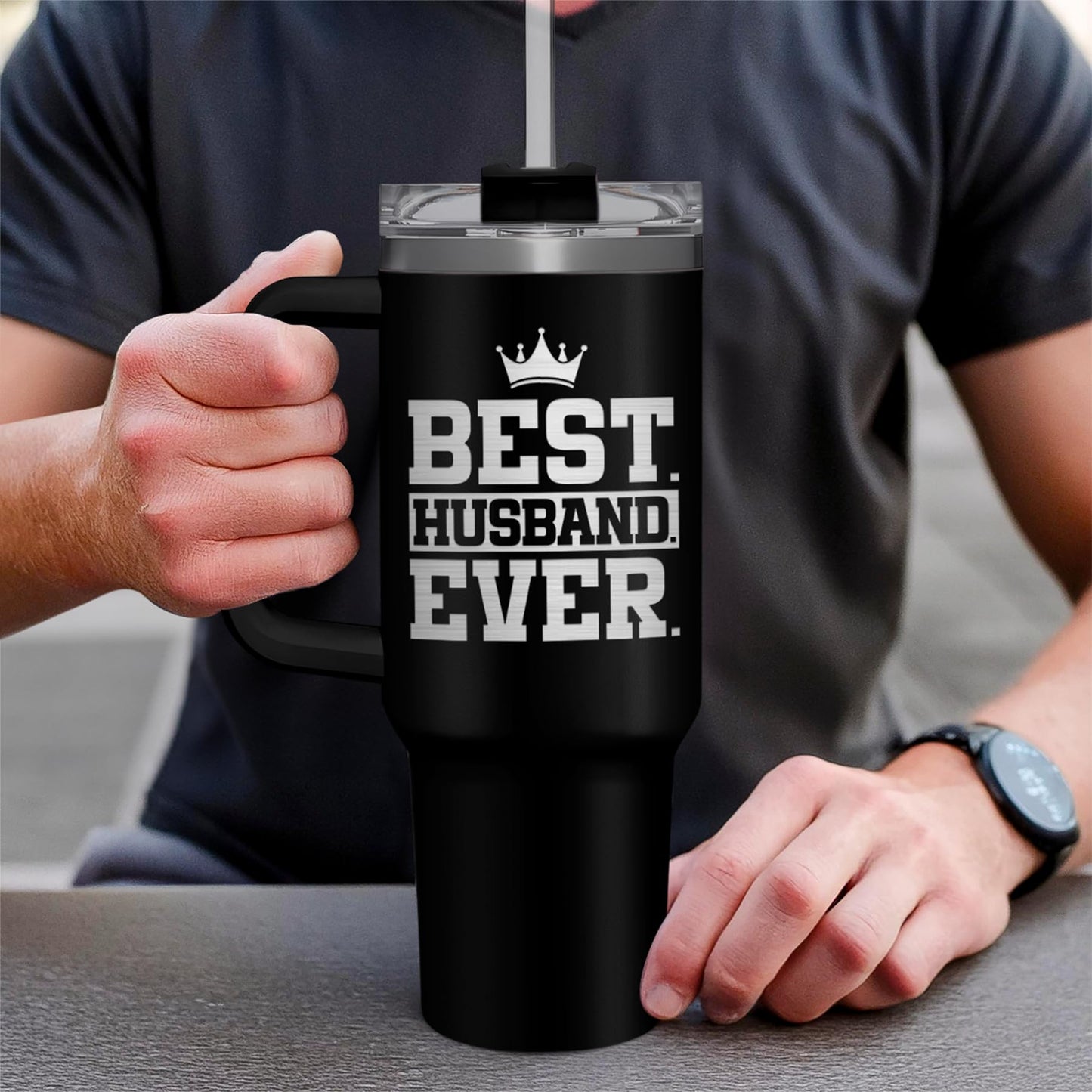 Best Husband Ever Gifts, Husbands Tumbler with Handle 40oz Stainless Steel Insulated with Straw Lid, Gifts for Hubby from Wife, Presents for Husband Valentines Birthday ChristmasWedding Anniversary